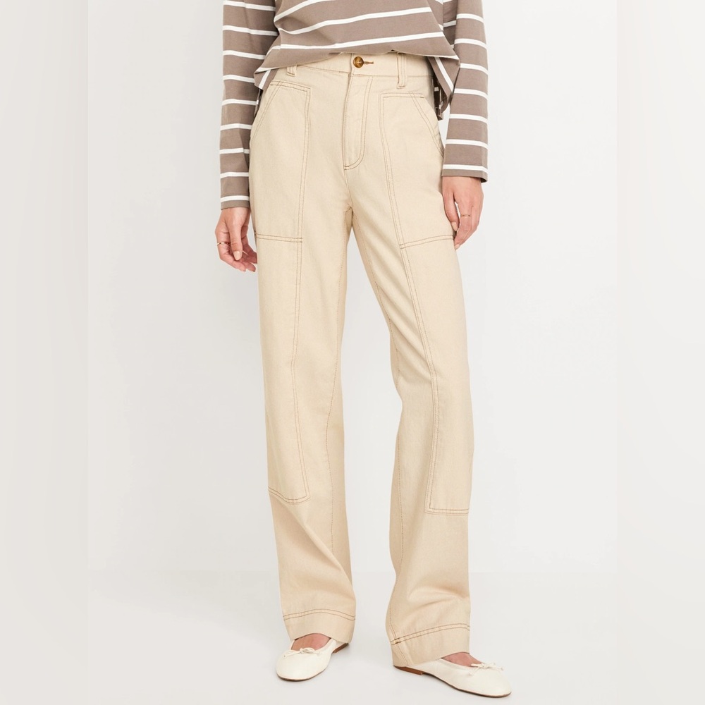 NWT Old Navy Utility Straight High‎ Rise Beige Size 14 Minimalist Neutral Modern